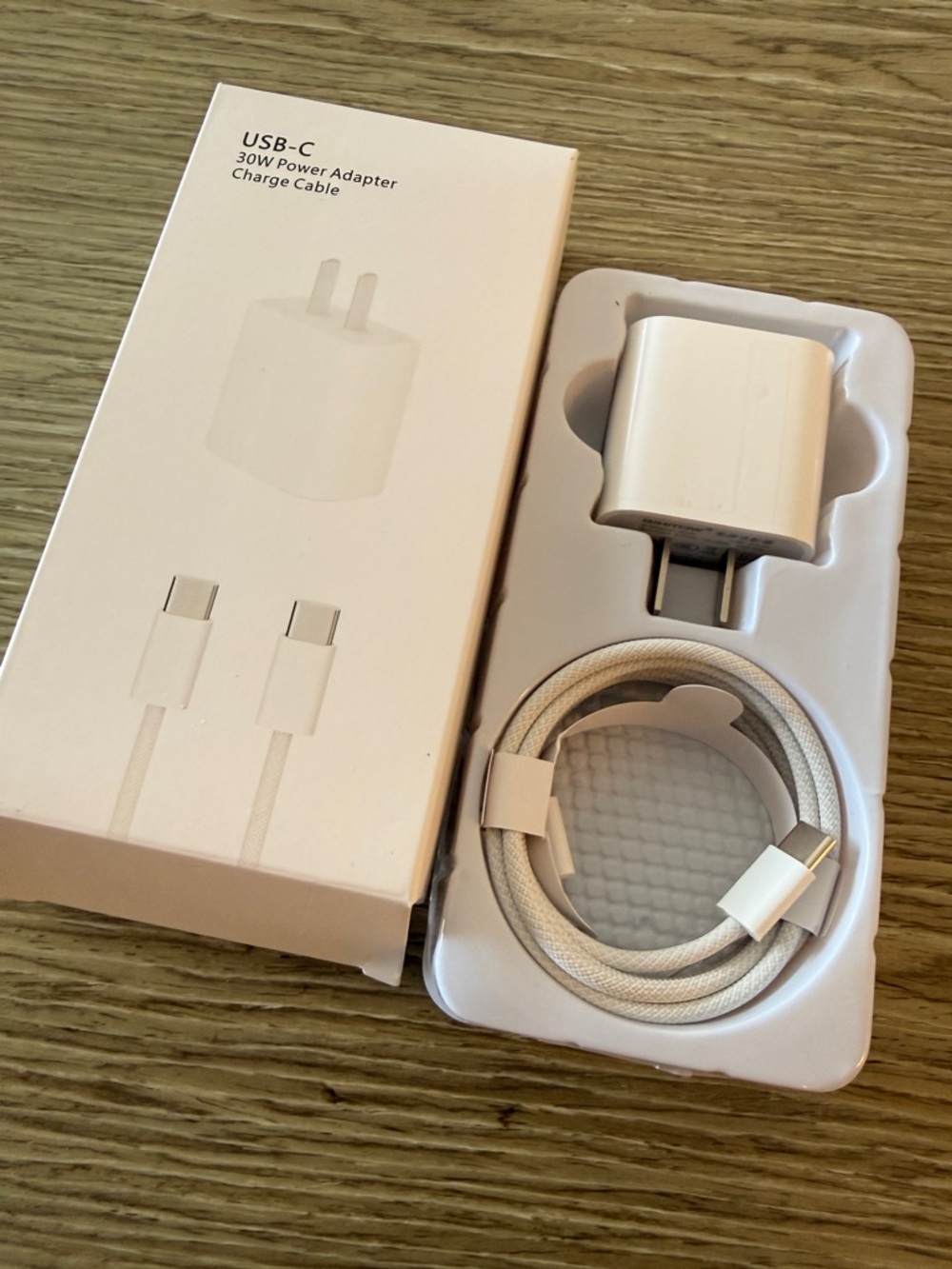 USB-C 30W Power Adapter with Braided Charge Cable - White